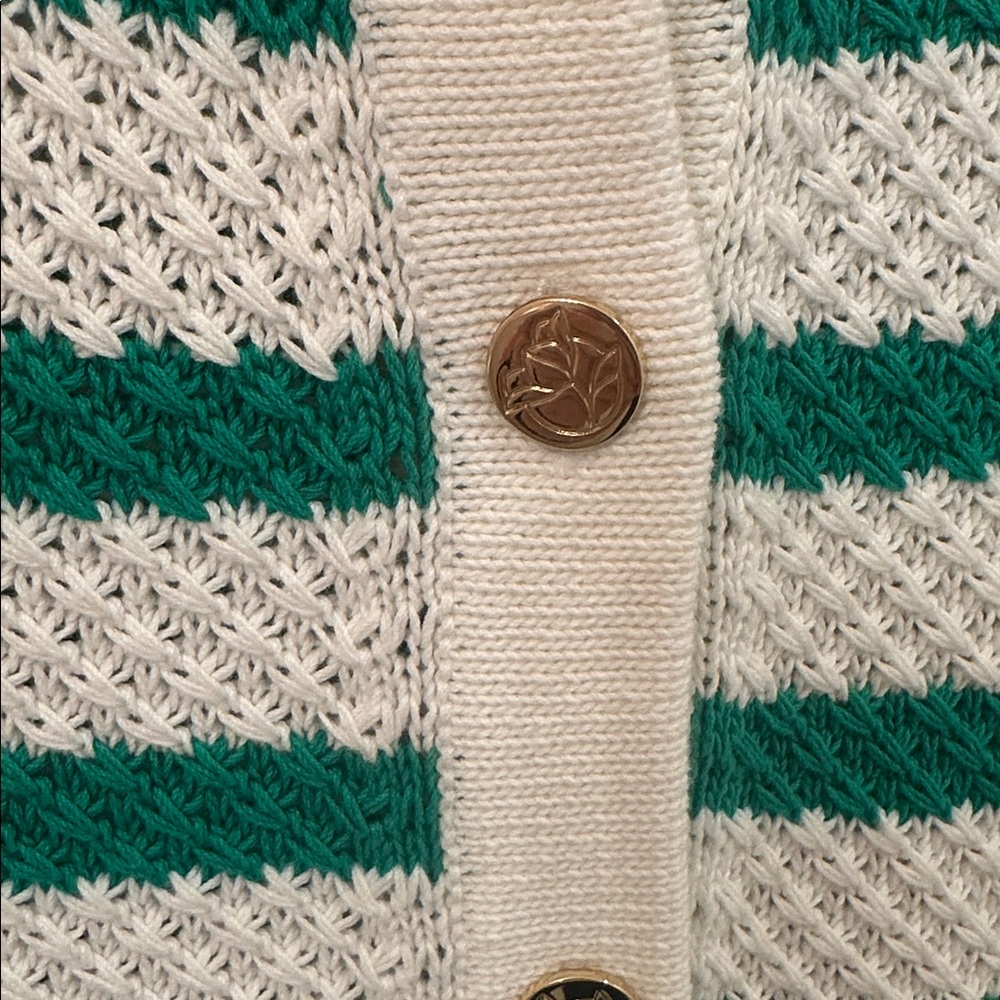 NWT Draper James Rita crewneck green & white striped cardigan size large - Picture 3 of 7